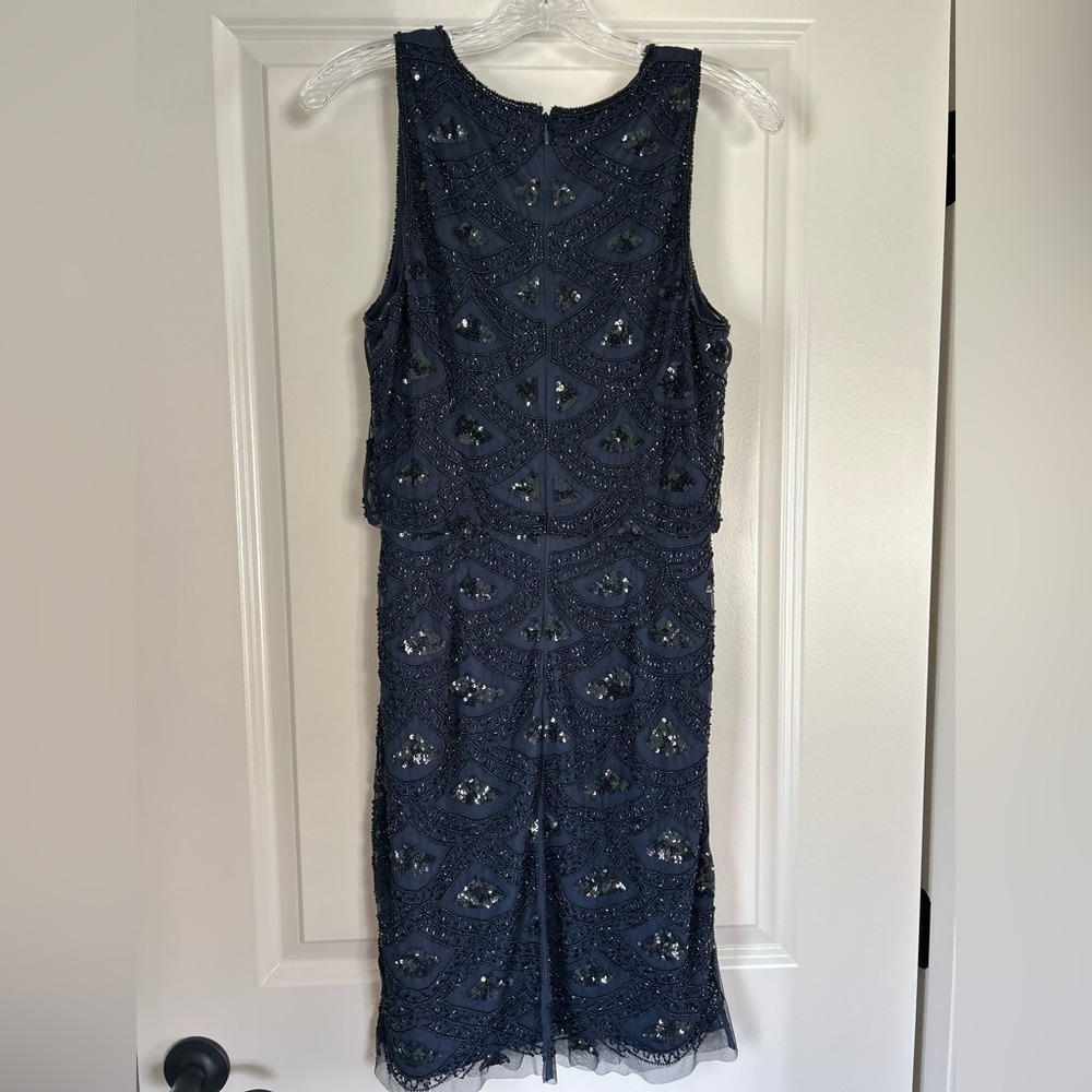 Adrianna Papell Navy & Black Beaded Cocktail Dress - Picture 6 of 7